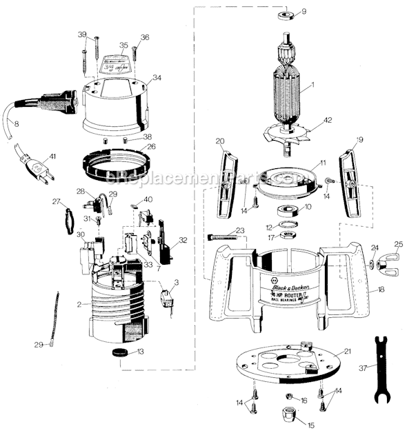 Page A Diagram and Parts List for 7604 Type 1 Black and Decker Router